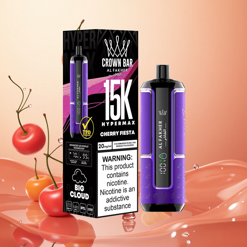 Al Fakher Crown Bar 15K Cereza Fiesta 22ml 6mg/ml Nicotina Hypermax Vape Desechable
