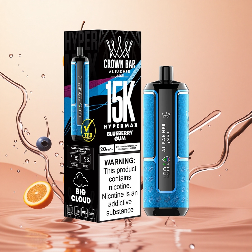 Al Fakher Crown Bar 15K Chicle de Arándano Hypermax Vape Desechable 22ml 15000 Caladas