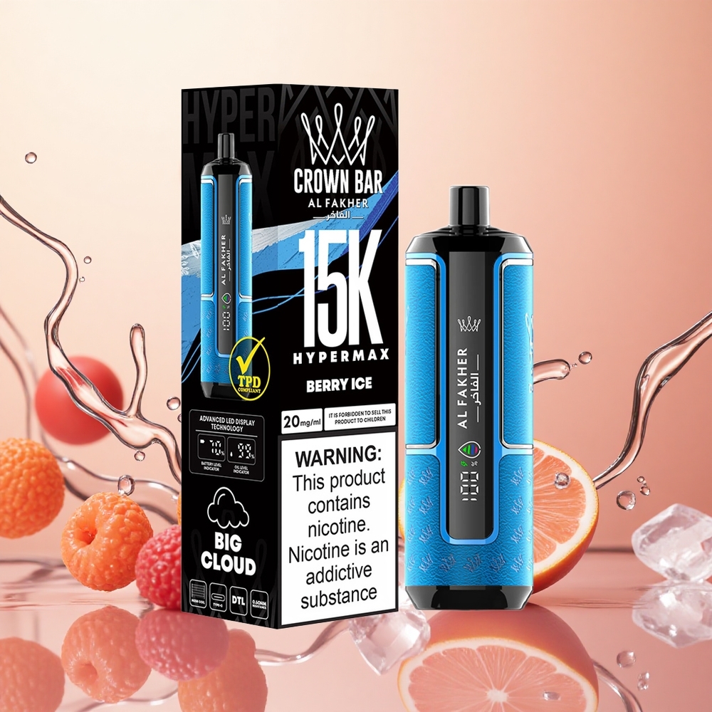 Al Fakher Crown Bar 15K Hipermáx Vape Desechable 22ml Baya Helada
