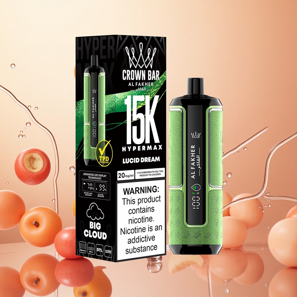 Al Fakher Crown Bar 15K Hipermax Vape Desechable 22ml 15000 Puffs Lucid Dream Sueño Lúcido