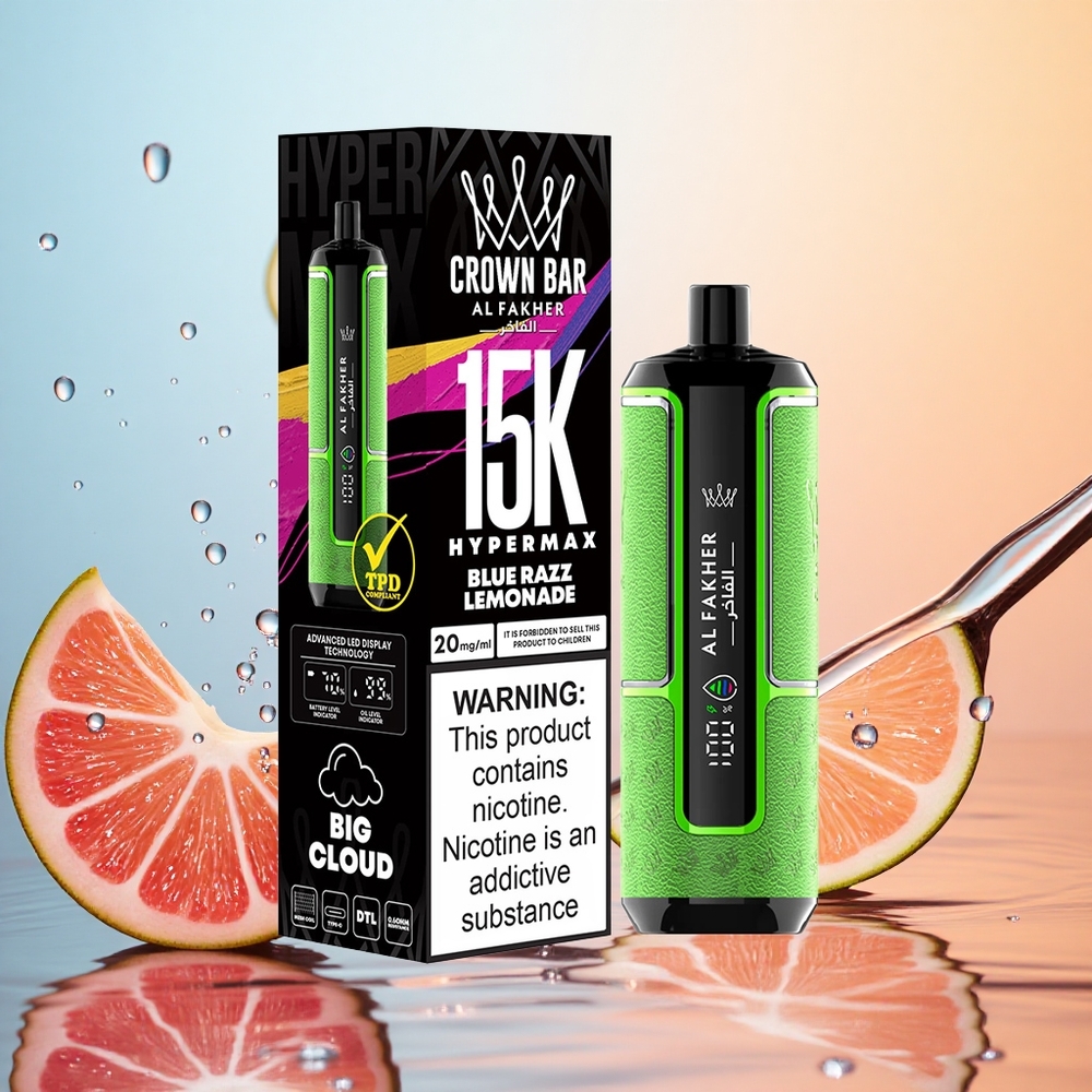 Al Fakher Crown Bar 15K Hipermax Vape Desechable 22ml 6mg/ml Nicotina Vape Kit Frambuesa Azul Limonada