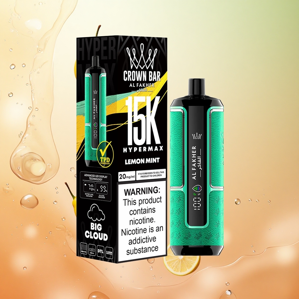 Al Fakher Crown Bar 15K Hipermax Vape Desechable 22ml Vape Kit Limón Menta