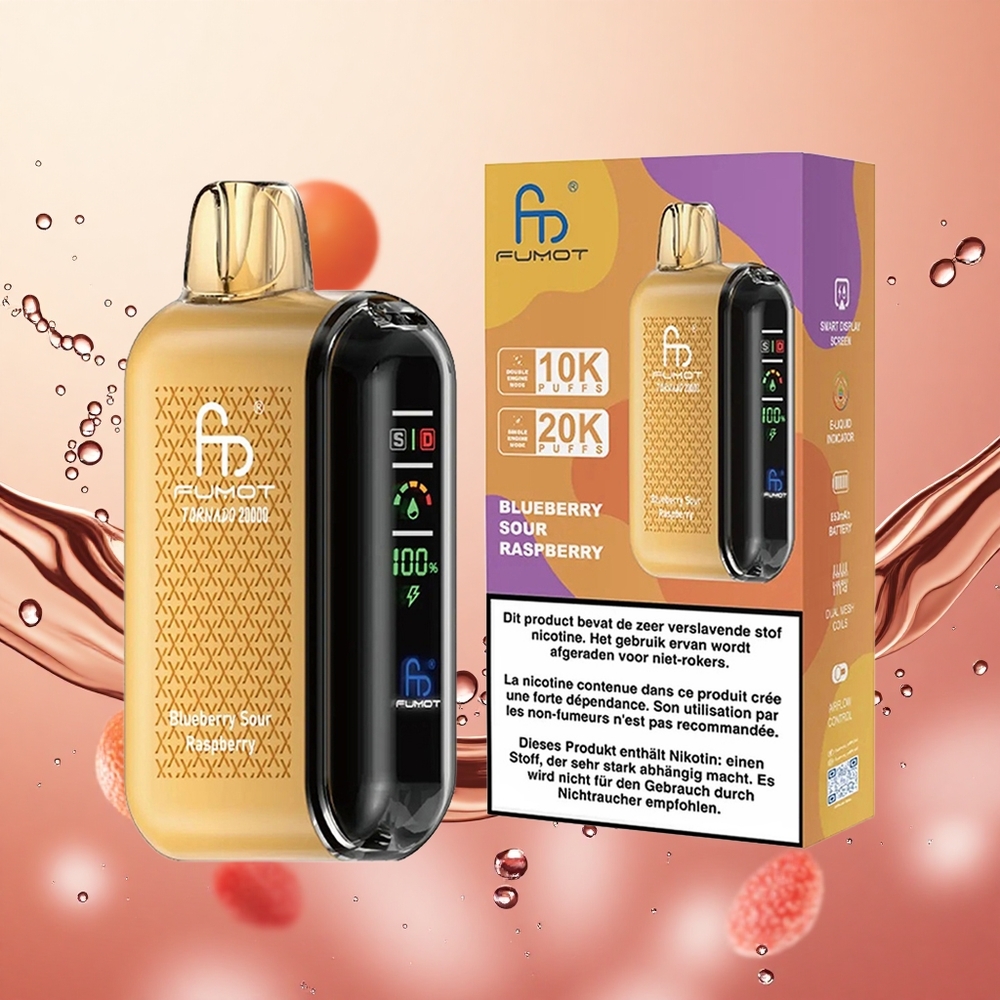 Fumot Tornado 20000 Puffs 20ml Arándano Frambuesa Ácida Dual Mesh