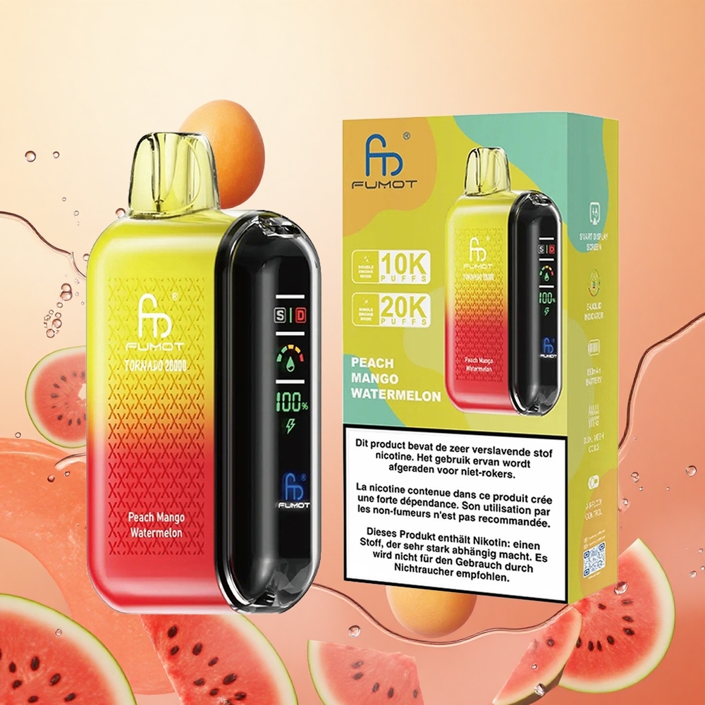 Fumot Tornado 20000 Puffs 20ml Duración 2% Nicotina Melocotón Mango Sandía