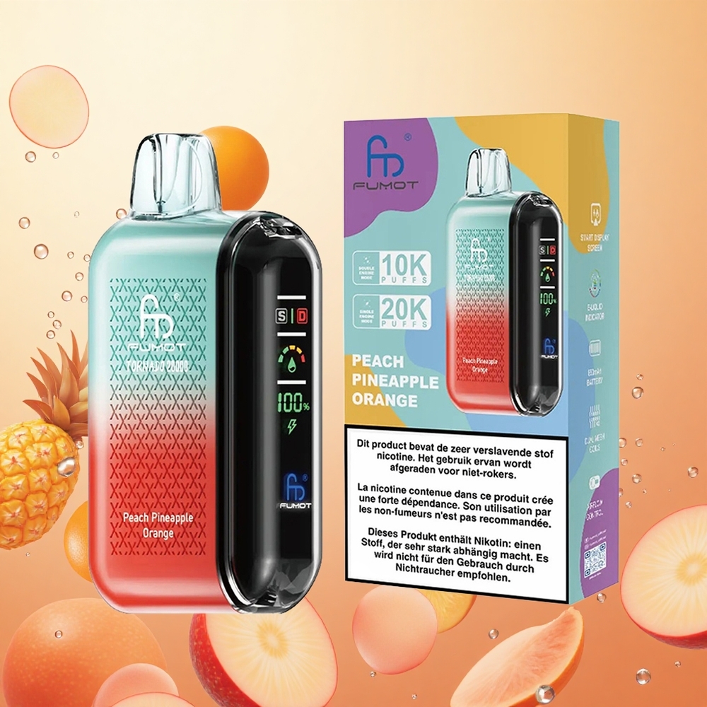 Fumot Tornado 20000 Puffs 20ml Duración Piña Naranja Melocotón Dual Mesh Coil