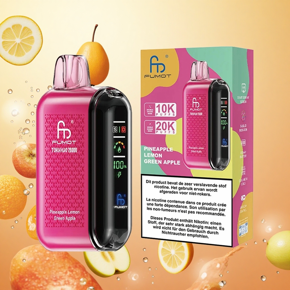 Fumot Tornado 20000 Puffs Piña Limón Manzana Verde Dual Malla 20ml