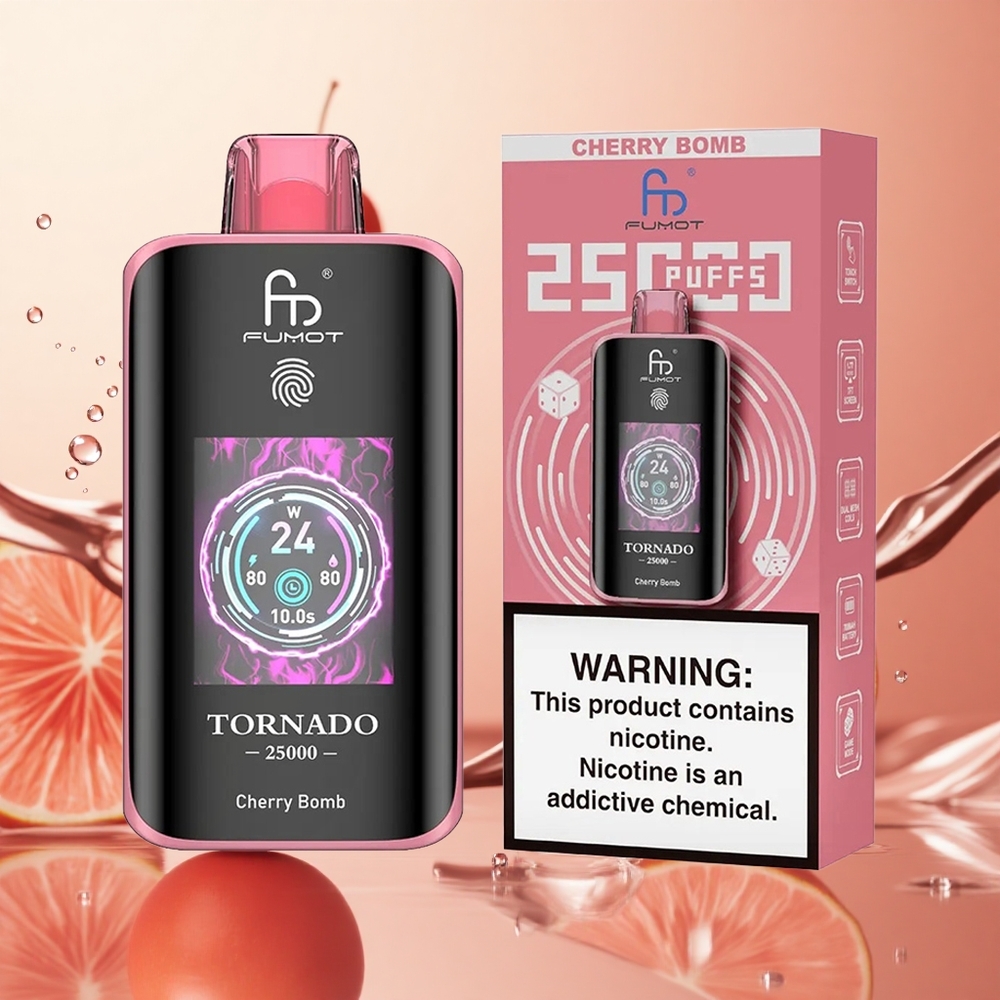 Fumot Tornado 25000 Puffs 20ml Cereza Bomba Pantalla HD
