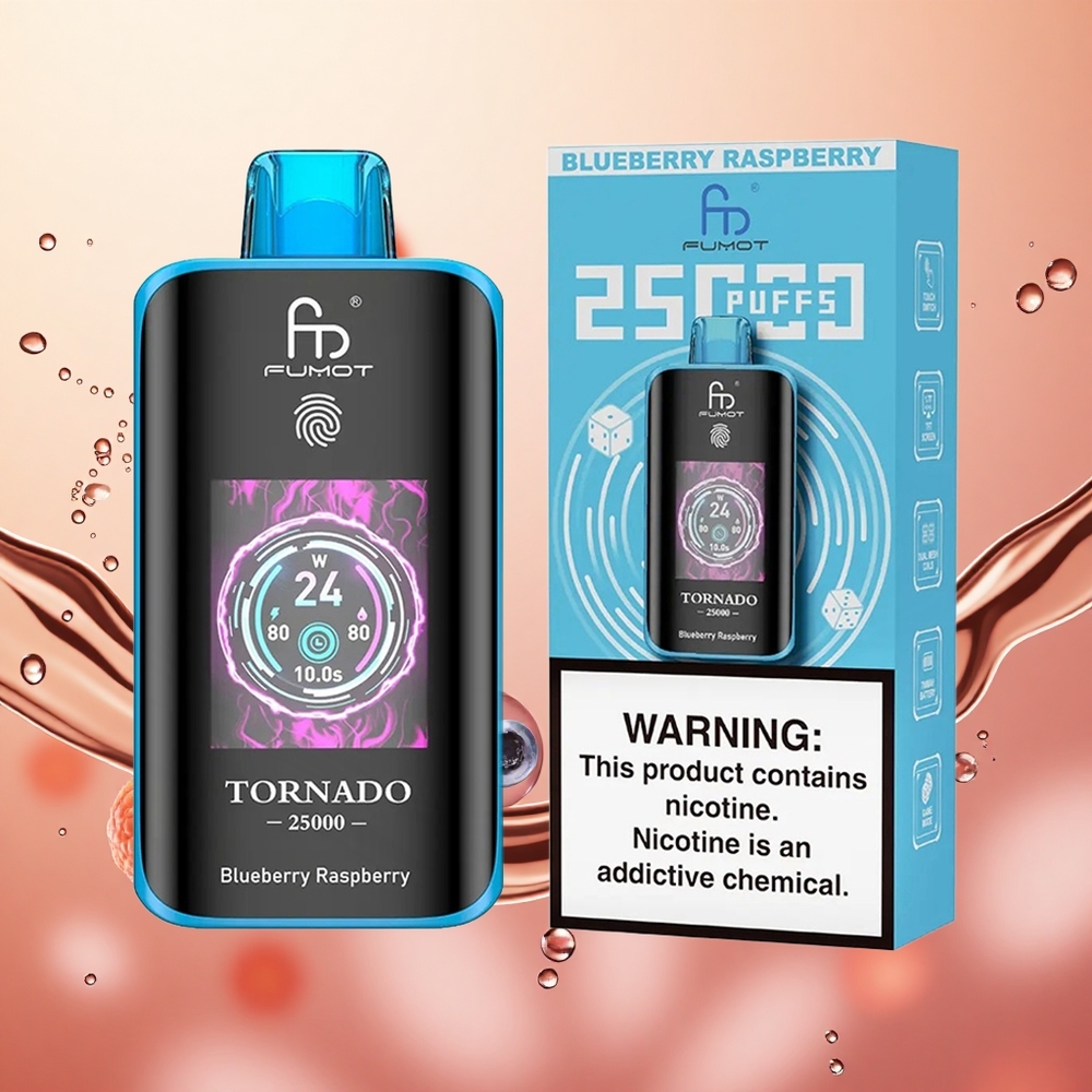 Fumot Tornado 25000 Puffs Arándano Frambuesa Pantalla HD Batería Recargable 700mAh