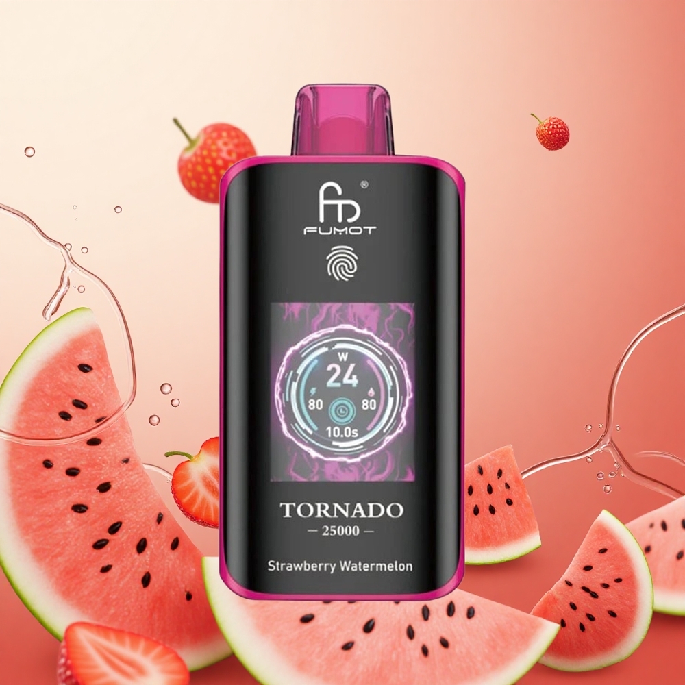 Fumot Tornado 25000 Puffs Fresa Sandía Pantalla HD Batería 700mAh