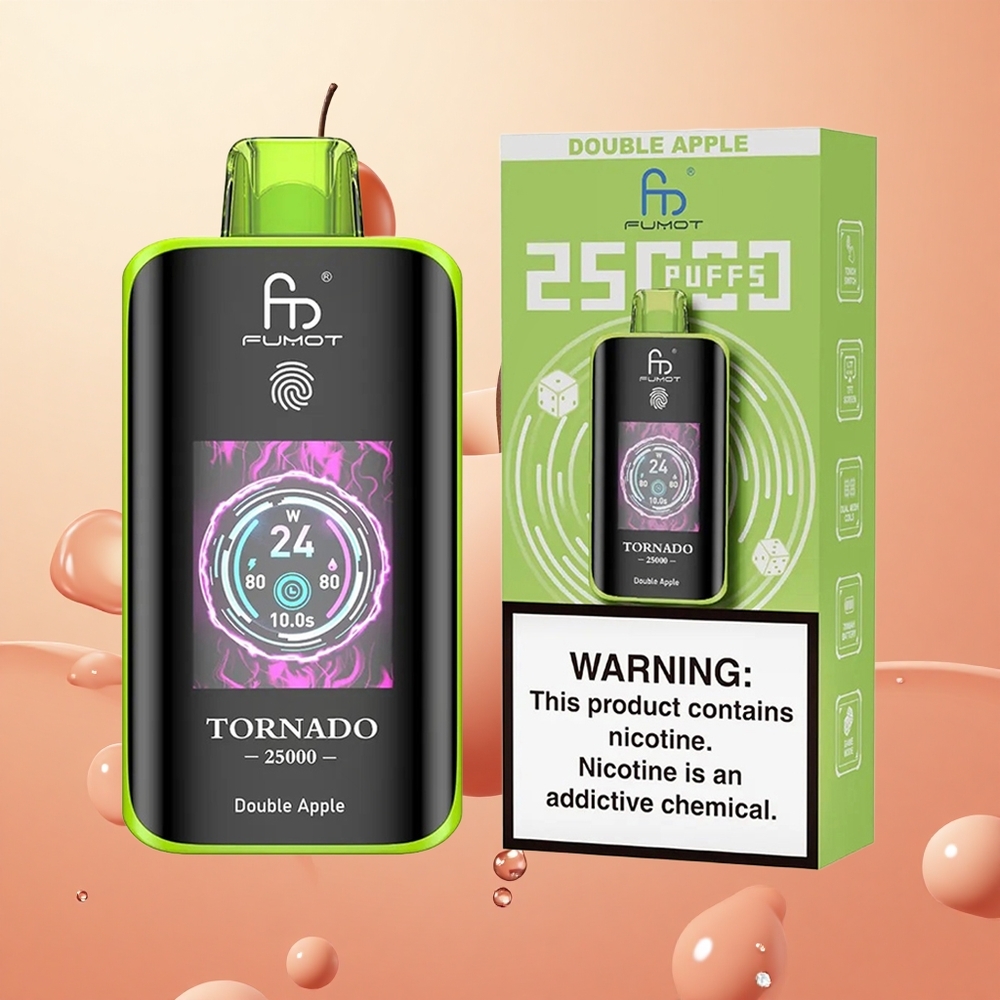 Fumot Tornado 25000 Puffs Manzana Doble Pantalla HD Batería 700mAh Recargable
