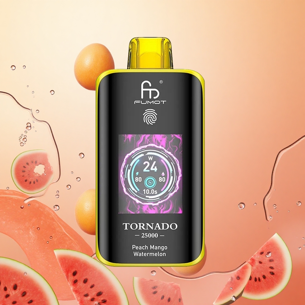 Fumot Tornado 25000 Puffs Melocotón Mango Sandía Pantalla HD Batería Recargable 700mAh