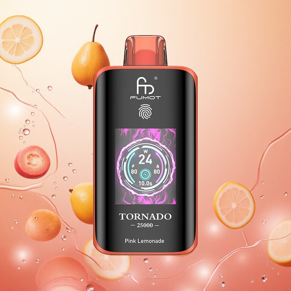 Fumot Tornado 25000 Puffs Pantalla HD Batería Recargable Limonada Rosa