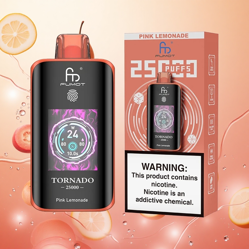 Fumot Tornado 25000 Puffs Pantalla HD Batería Recargable Limonada Rosa