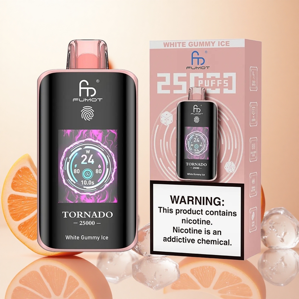 Fumot Tornado 25000 Puffs Pantalla HD Gomita Blanca Hielo