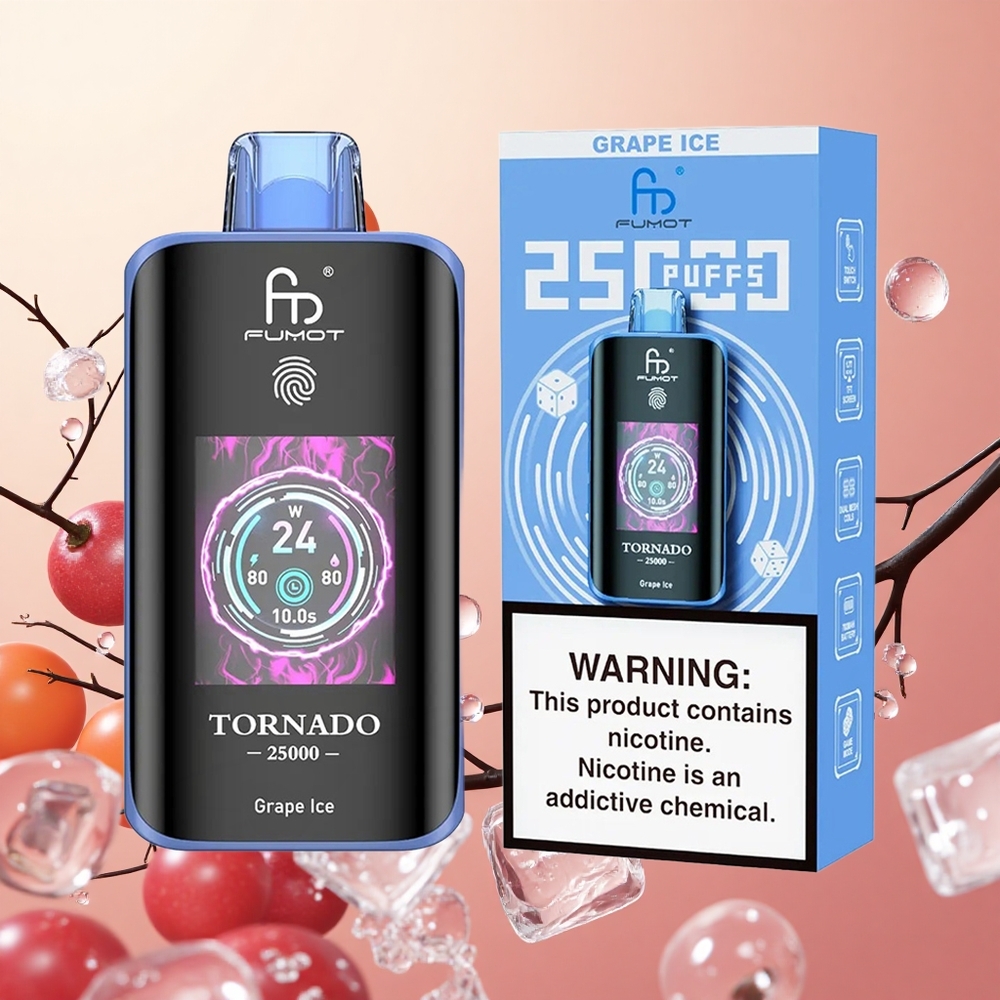 Fumot Tornado 25000 Puffs Uva Hielo Pantalla HD Batería Recargable 700mAh