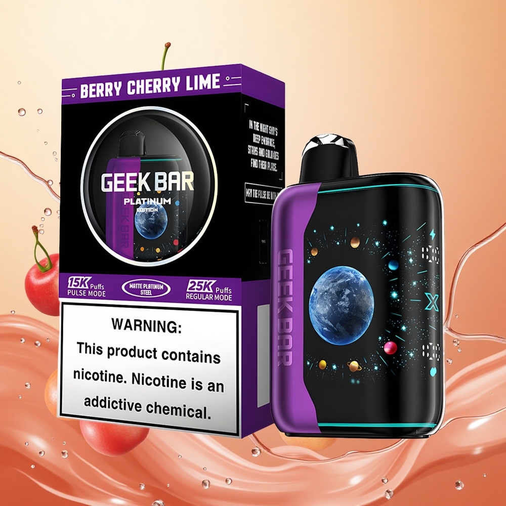 GEEK BAR Platinum 25000 Puffs Cereza Lima Baya Acabado en Acero Platino