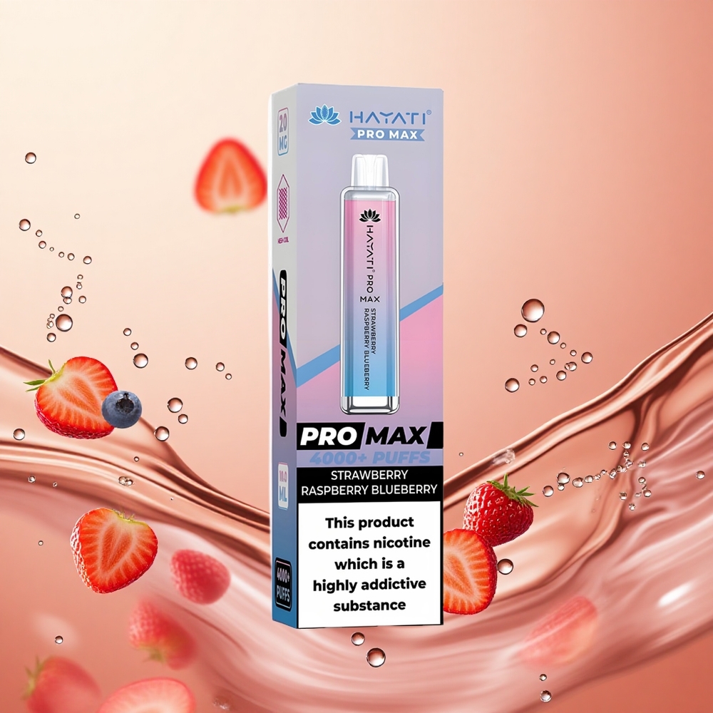 Hayati Pro Max 4000 Puffs Fresa Frambuesa Arándano Batería Recargable LED