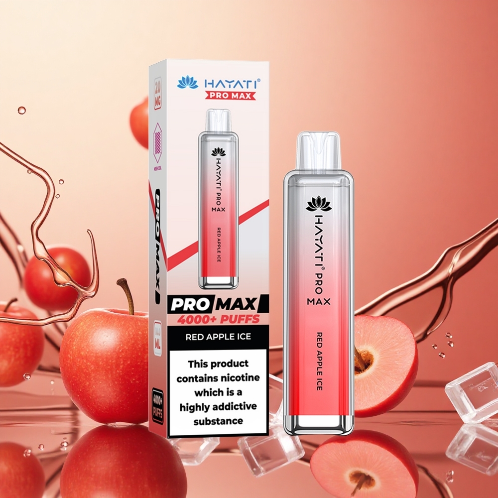 Hayati Pro Max 4000 Puffs Manzana Roja Helada con Batería Recargable y LED