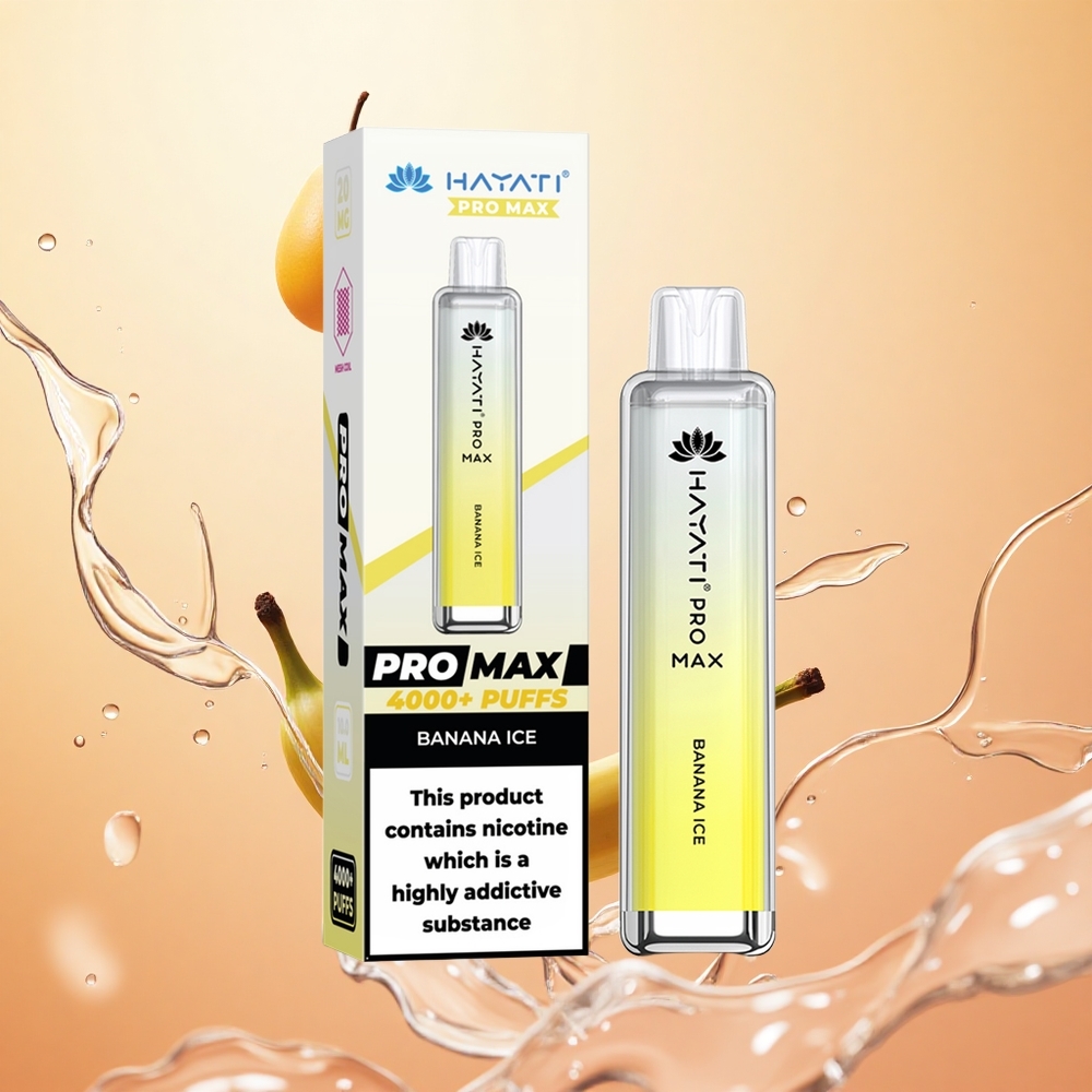 Hayati Pro Max 4000 Puffs Vape Desechable Banana Hielo con Batería Recargable y Coil Doble 1.1 Ohm