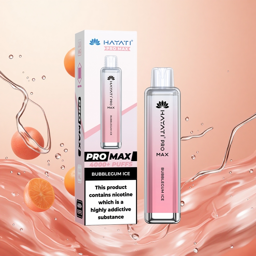 Hayati Pro Max 4000 Puffs Vape Desechable Batería Recargable 1400mAh Hielo de Chicle Cristal