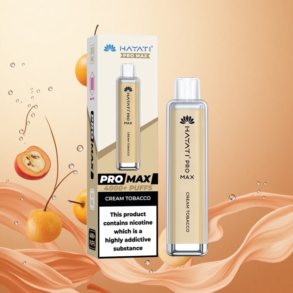 Hayati Pro Max 4000 Puffs Vape Desechable Crema Tabaco con Batería Recargable y LED