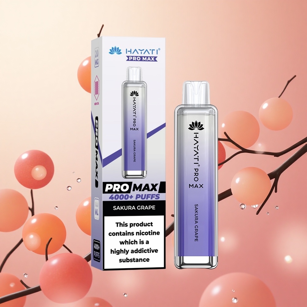 Hayati Pro Max 4000 Puffs Vape Desechable Sakura Uva con 5% Nicotina y Batería Recargable