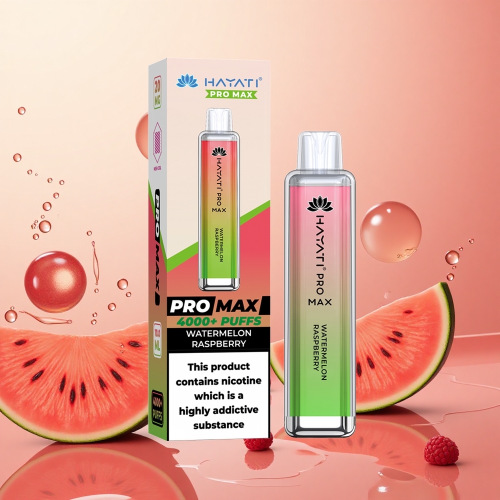 Hayati Pro Max 4000 Puffs Vape Desechable Sandía Frambuesa Recargable Cristal