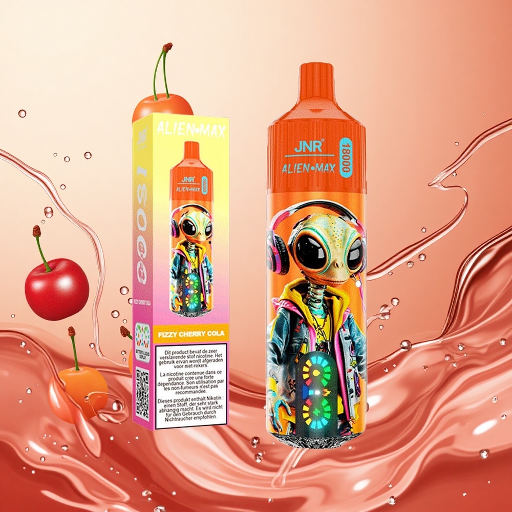 JNR Alien Max 18000 Puffs Cereza Refrescante Cola con Pantalla LED y Doble Bobina