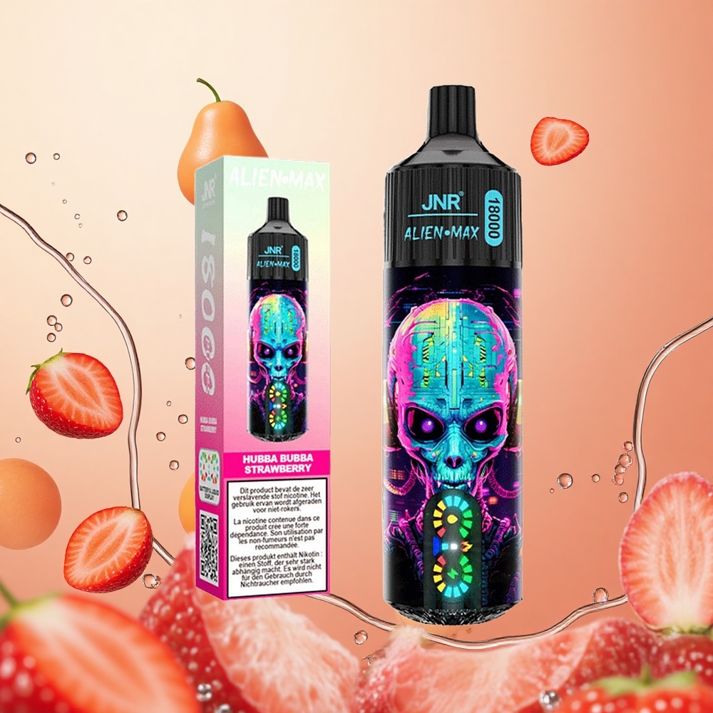 JNR Alien Max 18000 Puffs Fresa Hubba Bubba con Pantalla LED Inteligente y Doble Bobina Mesh
