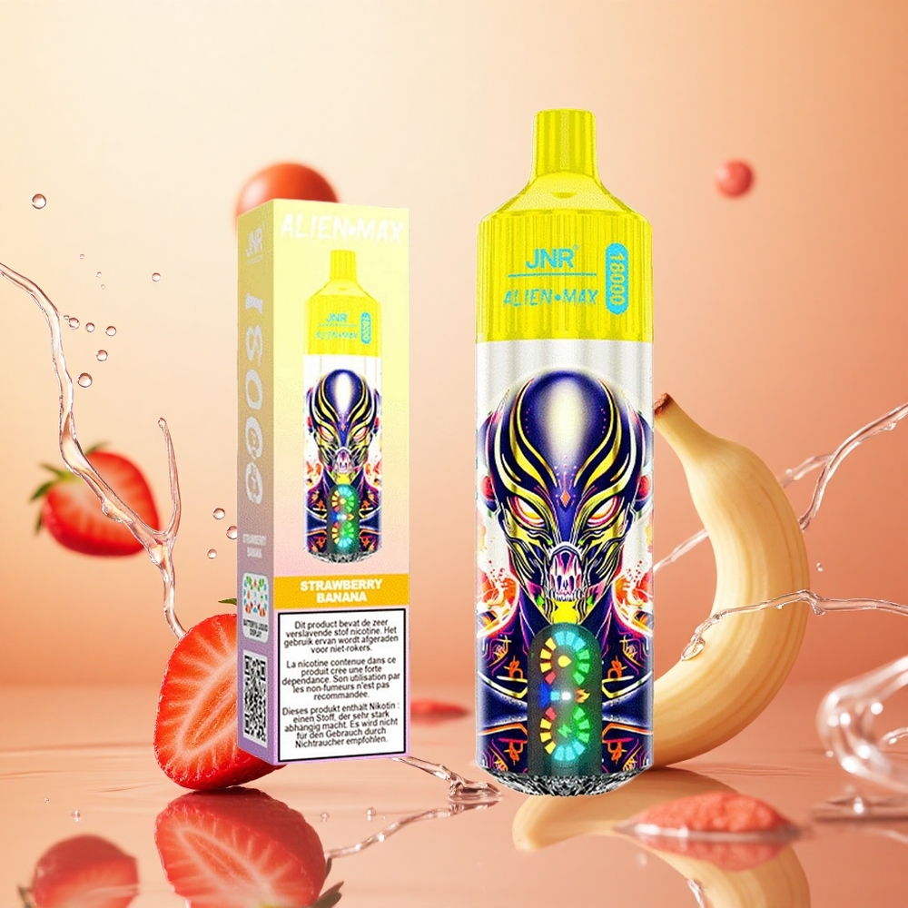 JNR Alien Max 18000 Puffs Fresa Plátano Pantalla LED y Doble Malla