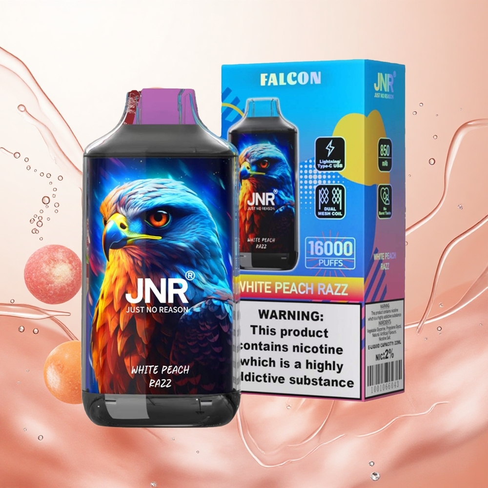 JNR Falcon 16000 Puffs 22ml Durazno Blanco Frambuesa Pantalla LED Inteligente