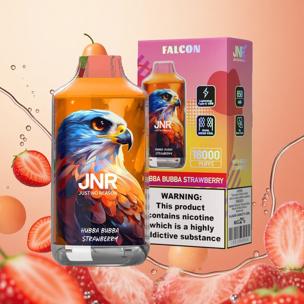 JNR Falcon 16000 Puffs 22ml Fresa Hubba Bubba Pantalla LED Inteligente