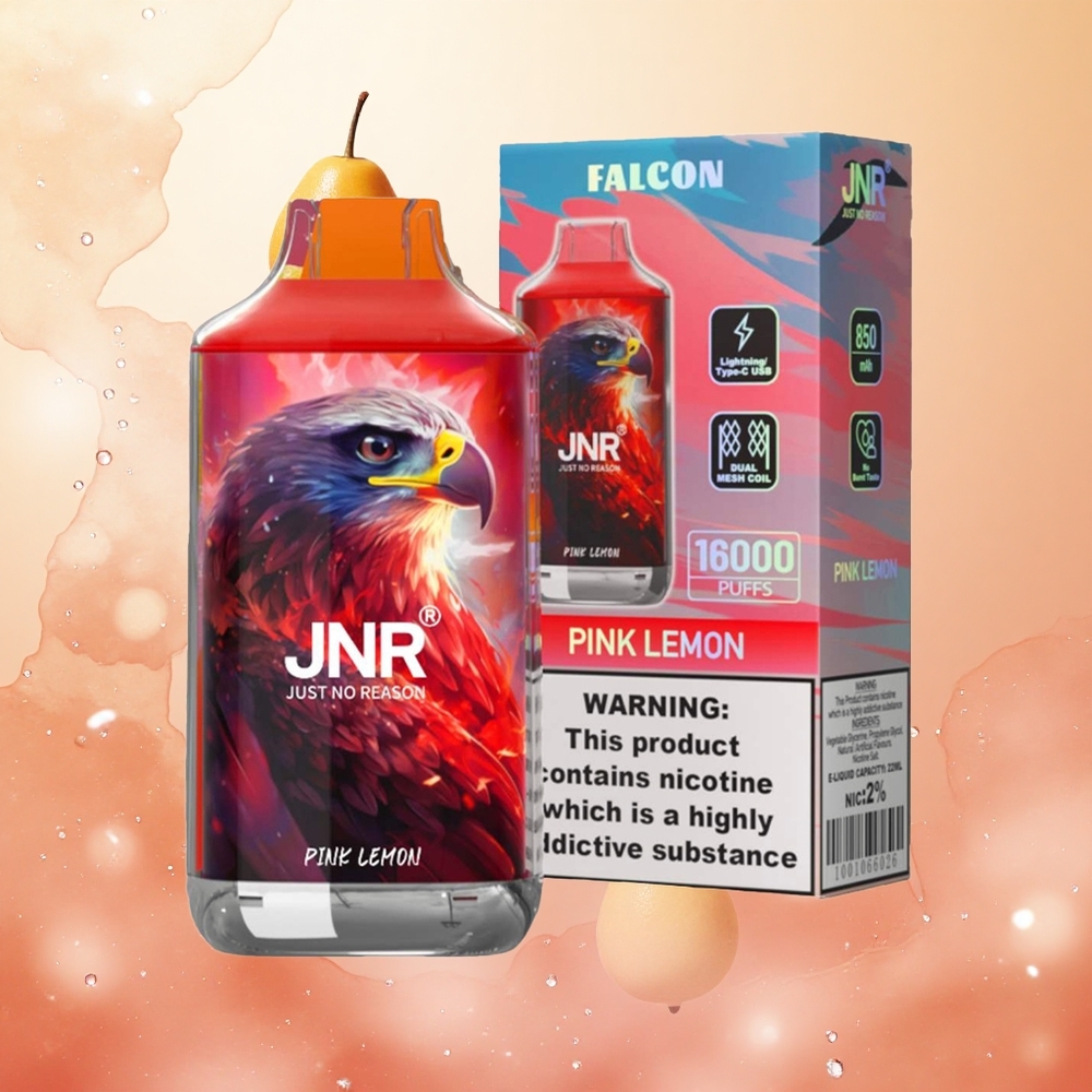 JNR Falcon 16000 Puffs Limón Rosa con Pantalla LED Inteligente y Carga Tipo C