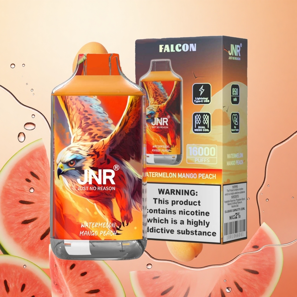 JNR Falcon 16000 Puffs Sandía Mango Melocotón con 22ml y Doble Malla