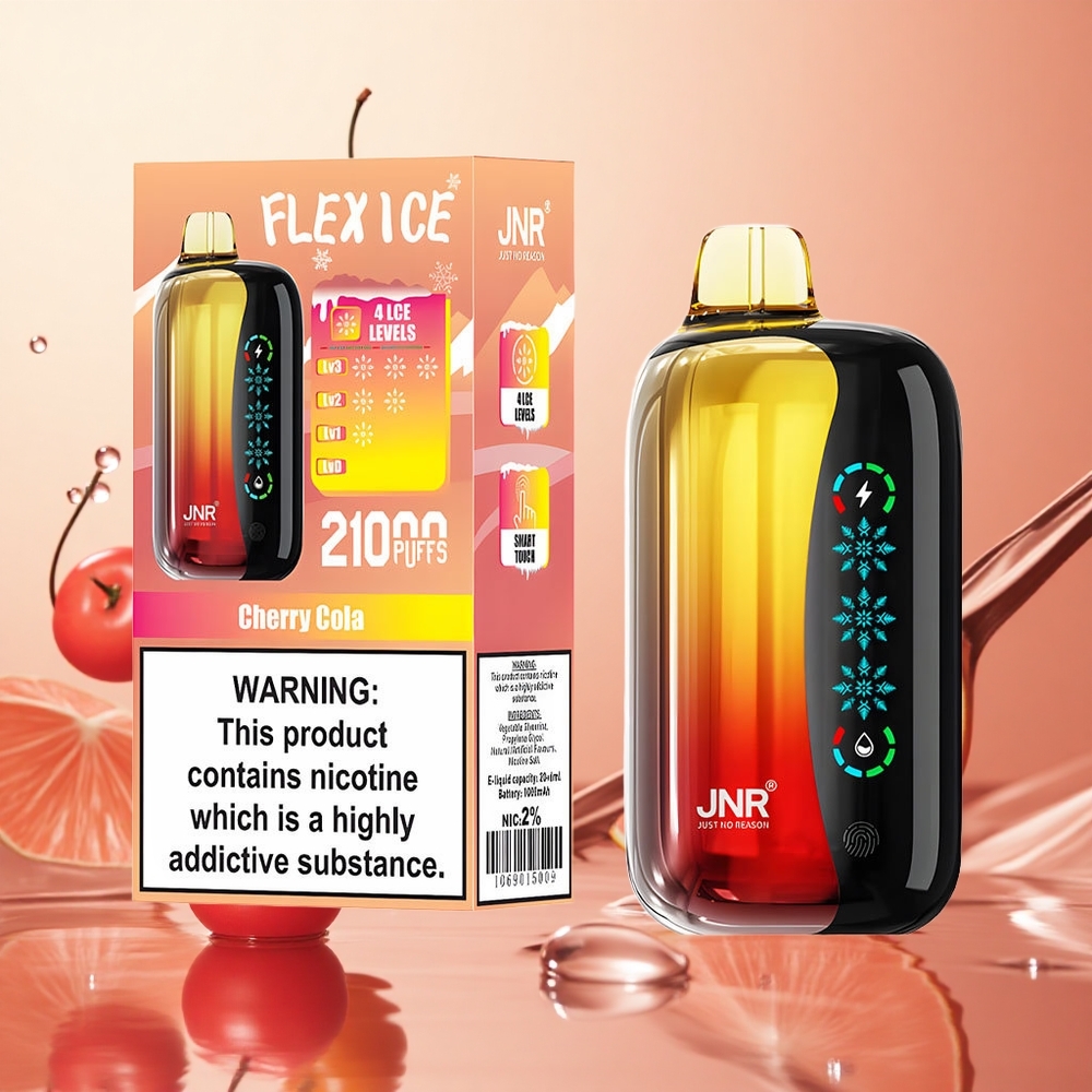 JNR Flex Ice 21000 Puffs Vape Desechable Cereza Cola con Pantalla Táctil y 26ml de E-líquido