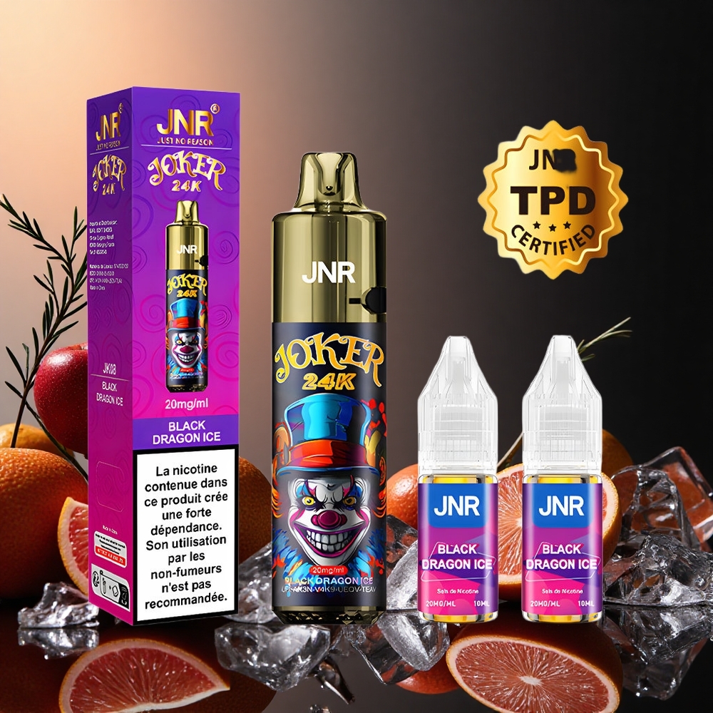 JNR Joker 24000 Puffs Negro Dragón Hielo con Batería 800mAh y Nivel de E-líquido Visible