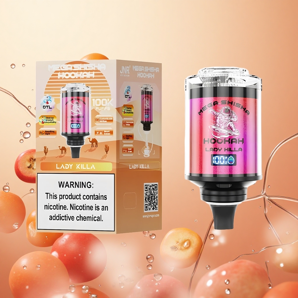 JNR Mega Shisha Hookah 100K Compatibilidad de Escritorio 2200mAh Pantalla Inteligente Lady Killa
