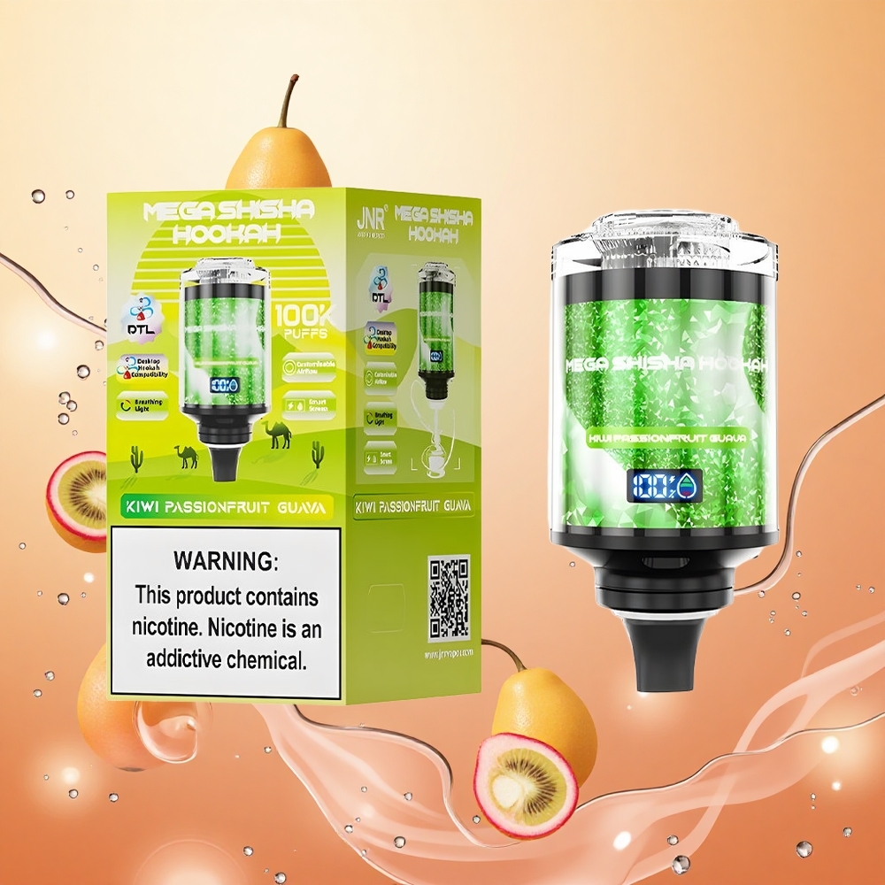 JNR Mega Shisha Hookah 100K Kiwi Maracuyá Guayaba Compatibilidad con Escritorio 2200mAh Pantalla Inteligente