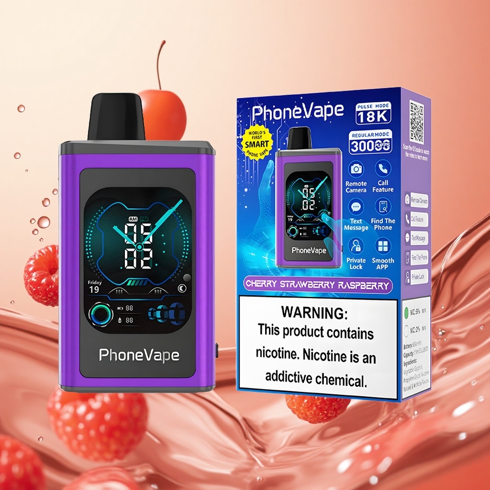 JNR PhoneVape 30000 Puffs Cereza Fresa Frambuesa Pantalla Completa Control por App