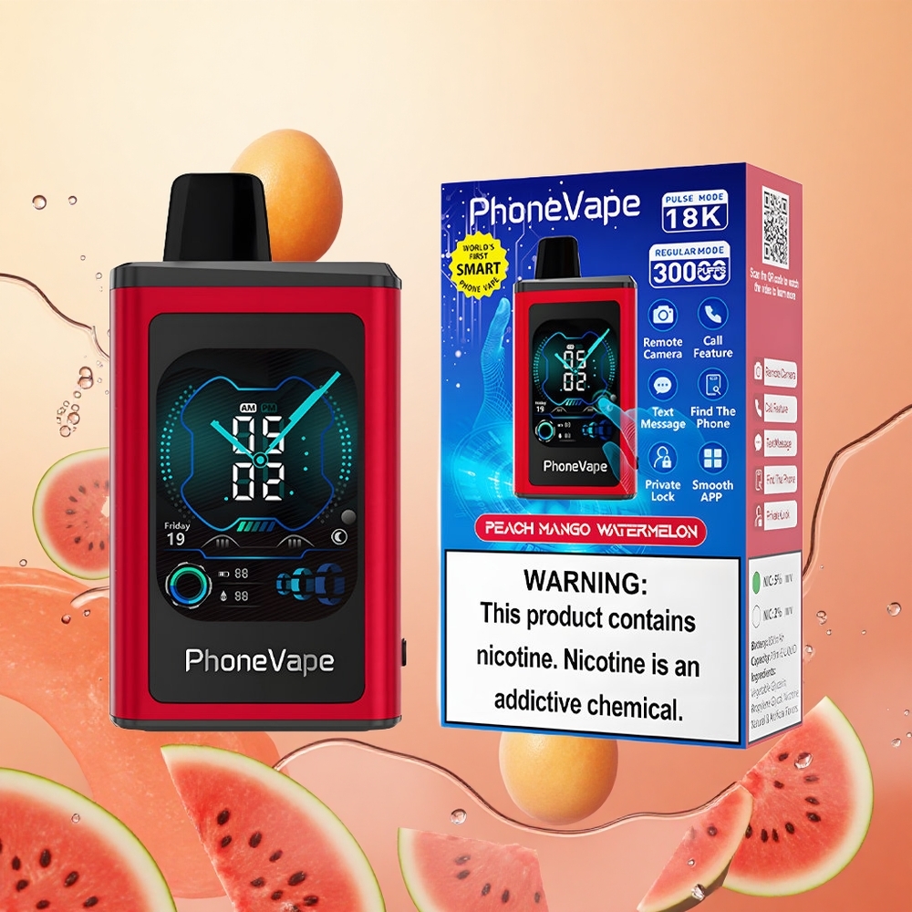 JNR PhoneVape 30000 Puffs Duradero Recargable Melocotón Mango Sandía