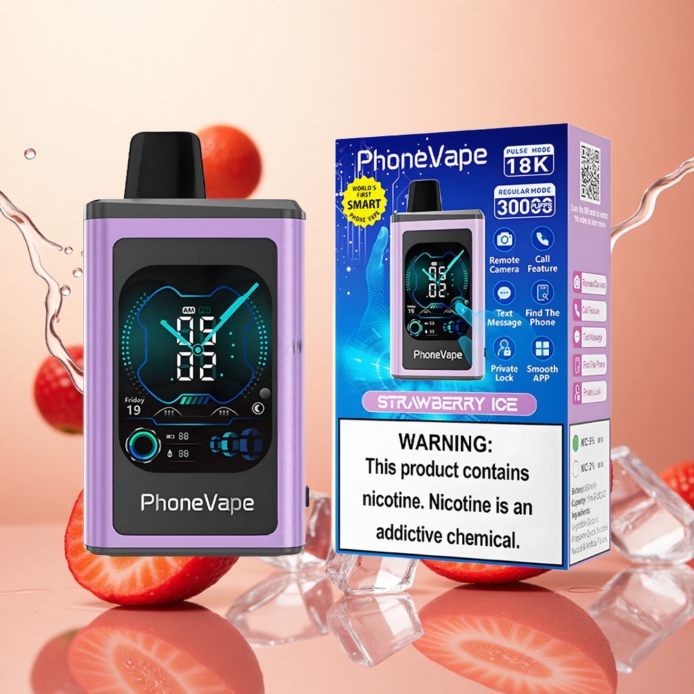 JNR PhoneVape 30000 Puffs Fresa Helada Pantalla Completa y Batería Recargable