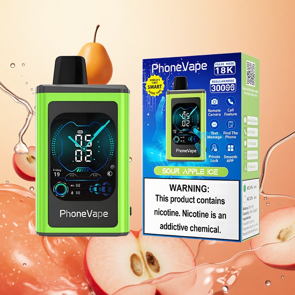 JNR PhoneVape 30000 Puffs Manzana Ácida Helada Pantalla Completa Batería Recargable