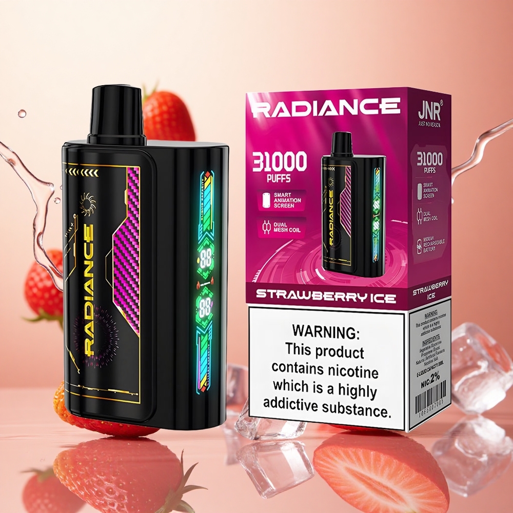JNR Radiance 31000 Puffs Fresa Hielo Pantalla Inteligente Batería Recargable