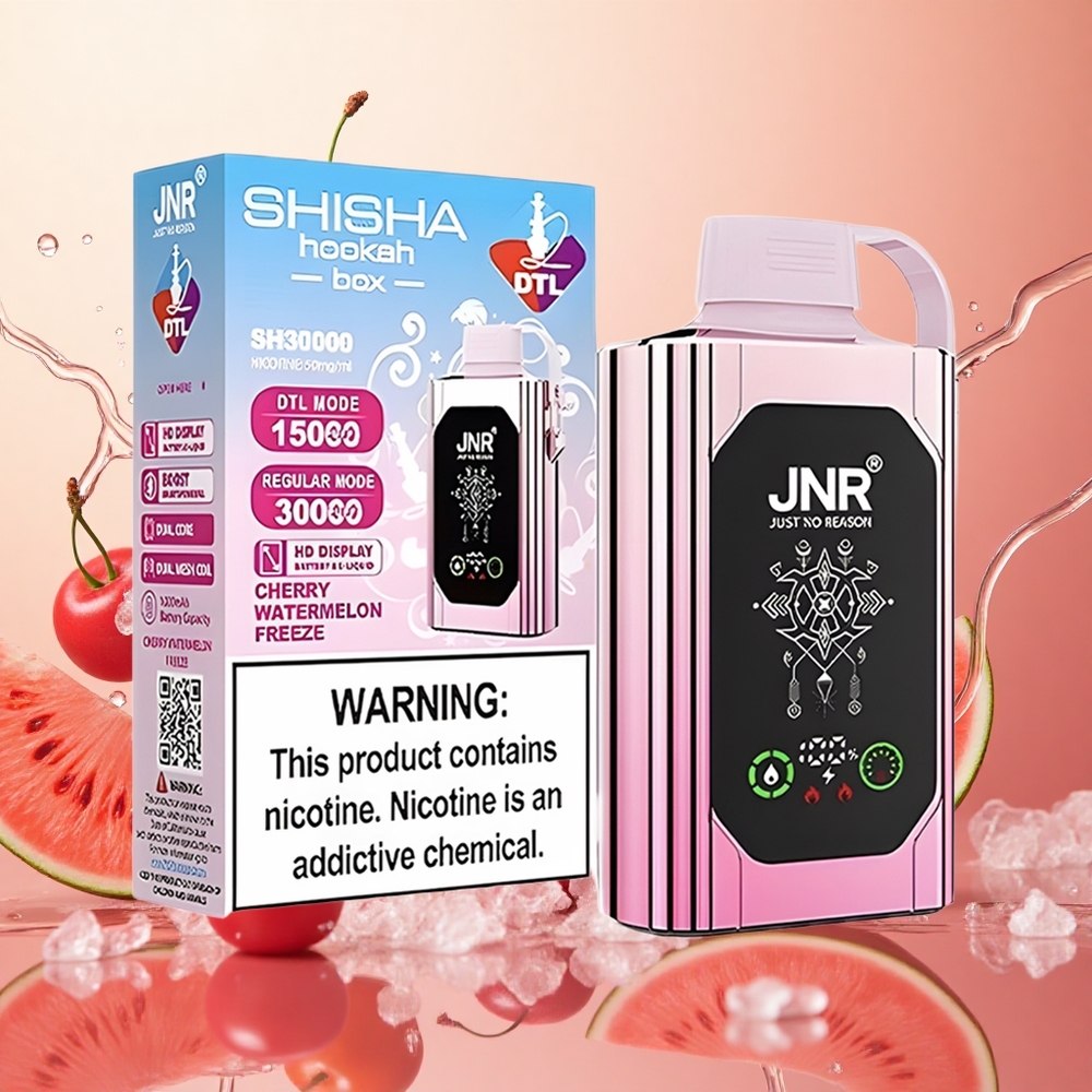 JNR Shisha Hookah Box 20500 Puffs Cereza Sandía Helada con Pantalla HD y Carga Rápida Tipo-C