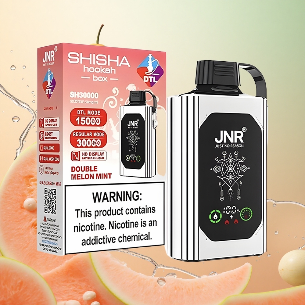 JNR Shisha Hookah Box 20500 Puffs Doble Melón Menta Pantalla HD Carga Rápida Type-C