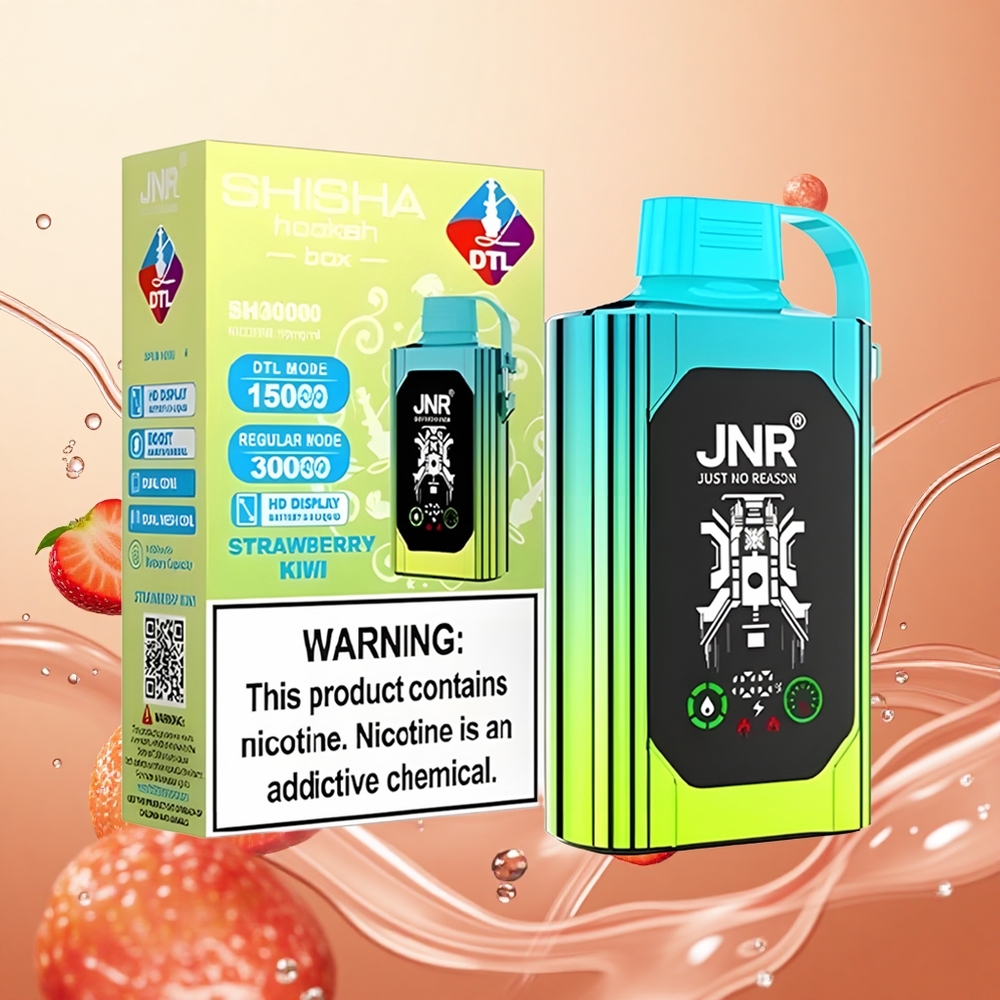 JNR Shisha Hookah Box 20500 Puffs Fresa Kiwi Pantalla HD Carga Rápida Tipo-C