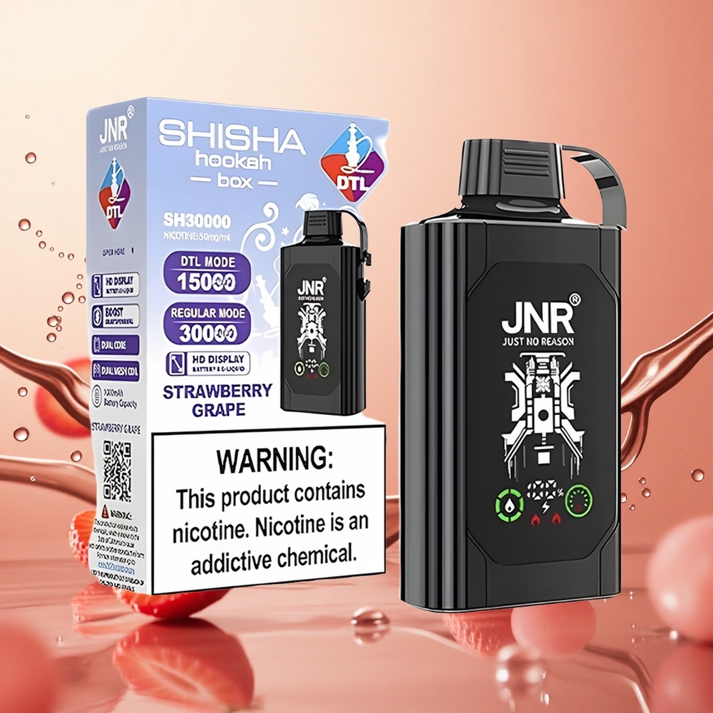 JNR Shisha Hookah Box 20500 Puffs Fresa Uva Pantalla HD Carga Rápida Tipo-C