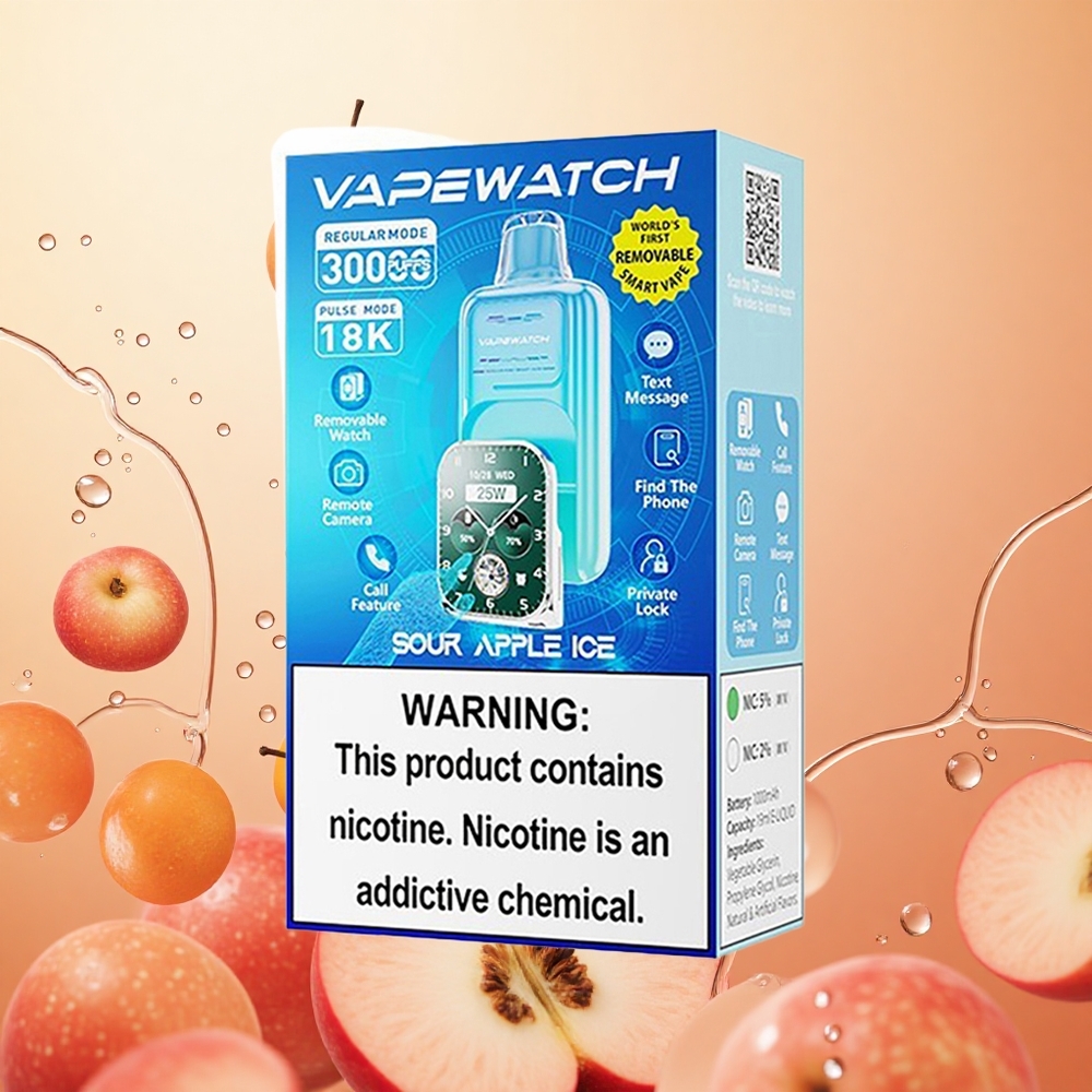 JNR Vape Watch 30000 Puffs 19mL Manzana Ácida Helada Dual Mesh Coil